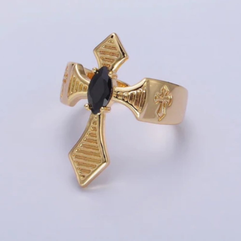 Stylish Cross Adjustable 24K Ring